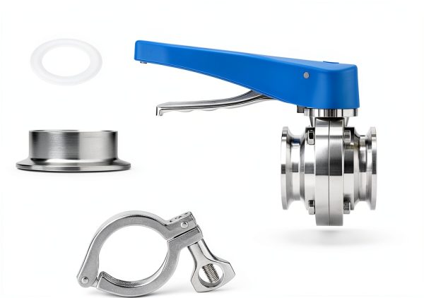 TAISHER 1PCS 304 Stainless Steel 3" Tube OD Butterfly Valve Kit 3" Tri Clamp 91MM Ferrule Flange-1