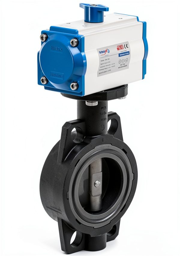 UNOX Butterfly Valve Ø250 Double Acting Pneumatic Wafer U-PVC Water-1